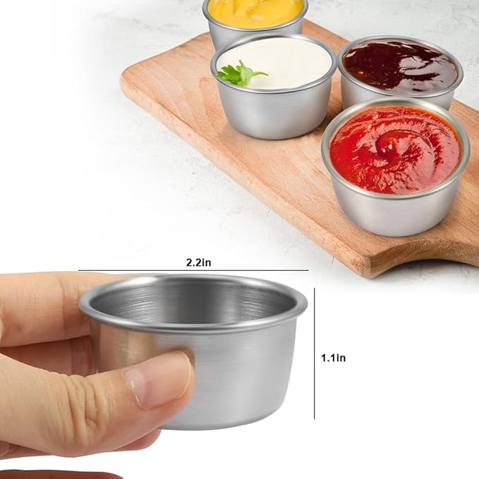 Ramekin Sauce Dipping Bowl Mini Sauce Cups Pudding Condiment Cups for Home Party Stainless Steel (Sliver 12 Pack 40ml)