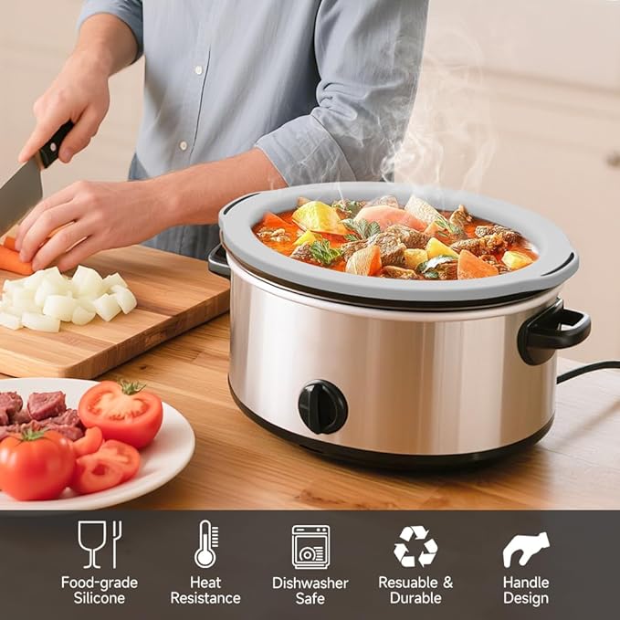 ChefAid Slow Cooker Liners, 100% Silicone Reusable Crock Pot Insert Accessories for 6-8 Oval or Round Quart Slow Cookers, Food Safe & Dishwasher Safe (Black-Grey)