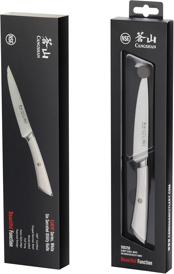 Cangshan ELBERT Series German Steel Forged 5" Serrated Utility Knife (White)