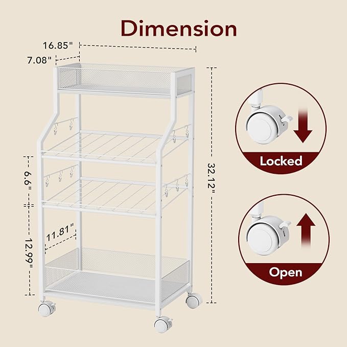 Can Organizer for Pantry - Rolling Snack Cart, Multi-Layer Soda Can Organizer for Pantry, Mobile Beverage Storage Rack with Wheels, Versatile Metal Shelf for Kitchen and Office, White