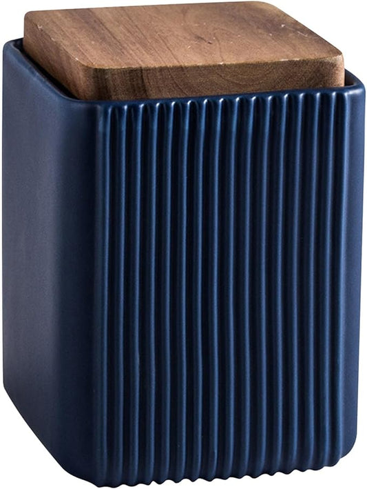 Ceramic Storage Jars Modern Elegant Highly Polished Airtight Storage Canisters with Lid Whiteware Food Stroage Jar for Kitchen Spice Tea Vanilla Sugar Coffee Beans (Blue-750ML)