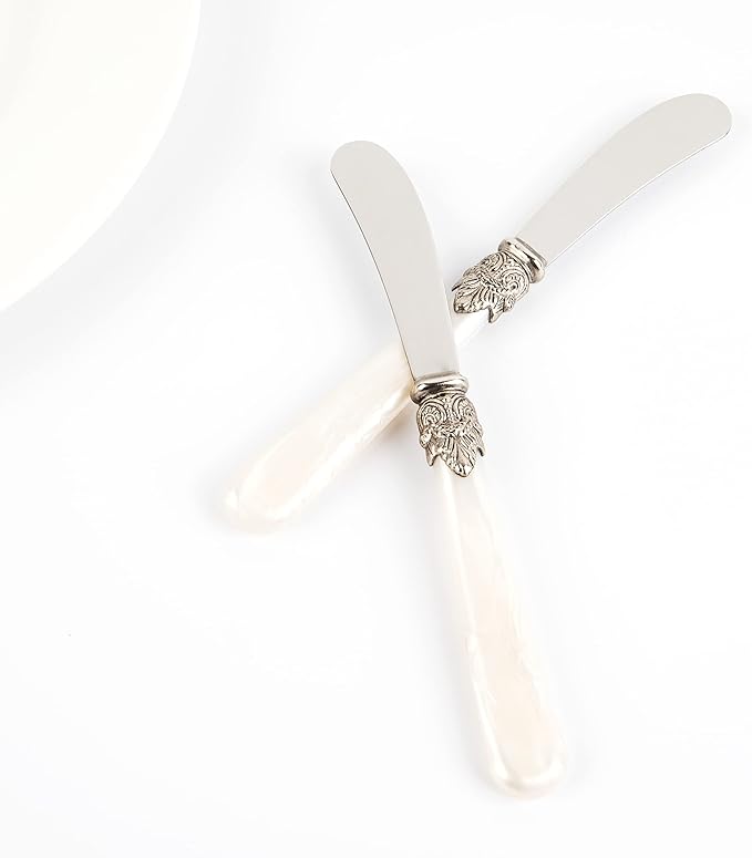 REVERIE Collection 4-piece Stainless Steel Butter Spreader Cheese Knife, Giftable Butter Knives set, Bread Knife set (White Handle)