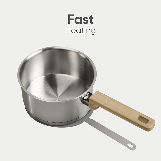 CAROTE 3.5Qt Stainless Steel Sauce Pan Set with Lid, 3-ply Base, Non-Toxic PTFE & PFOA Free Saucepan, Induction Cookware Set, Small Kitchen Pots, Stay-Cool Handles