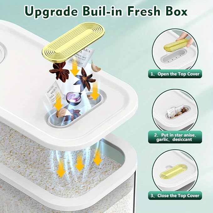 5kg/10kg Rice Dispenser - Large Pantry Storage Container with Measuring Cup & Time Markings | Kitchen Grain Dispenser for Cereal, Pasta, Dry Food | 11.02LB/22.05LB Capacity (11 lbs)