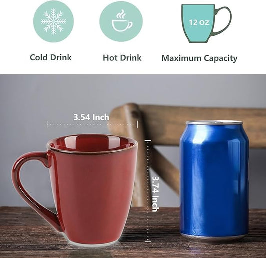 vicrays Coffee Mug Set, 12 Ounce, Set of 6, Ceramic Mug for Men, Women, Unique Glazed Mugs with Handle for Coffee, Tea, Milk, Cocoa, Cereal(Cherry Red)