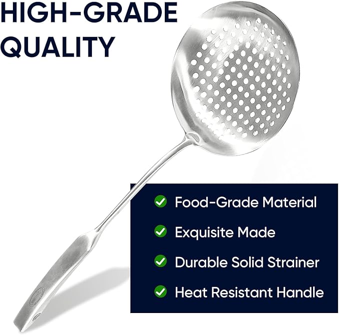 Newness Slotted Spoon, [Rustproof, Integral Forming, Durable] 304 Stainless Steel Widen Skimmer with Vacuum Ergonomic Handle, Comfortable Grip Design Strainer Ladle for Kitchen, 16.93 Inches