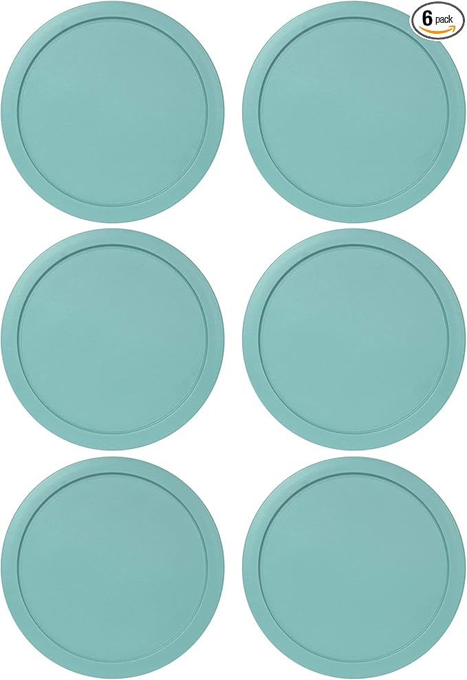 Replacement Lids for Pyrex 4-Cup Glass Food Storage Container Bowls, 6-Inch Plastic Round Lids Covers fits Pyrex 7201-PC, Airtight & Leakproof (6-Pack, Turquoise)