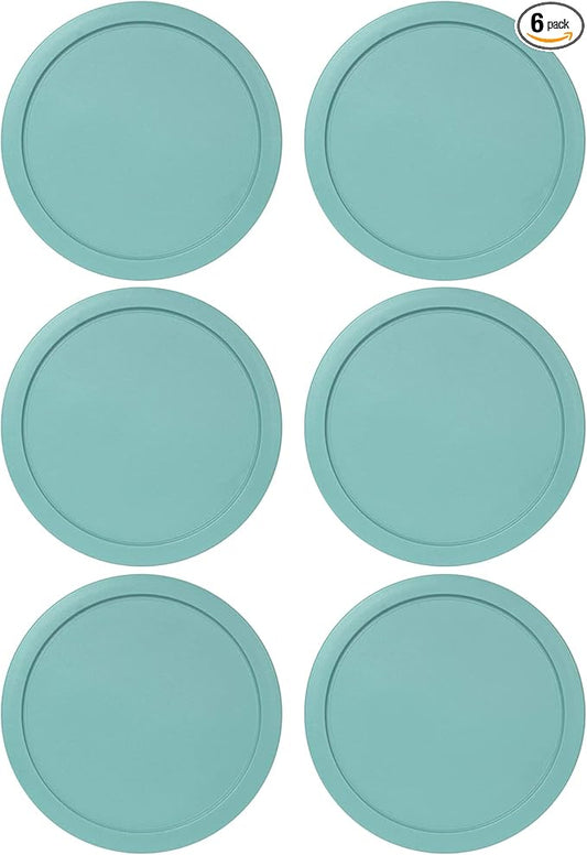 Replacement Lids for Pyrex 4-Cup Glass Food Storage Container Bowls, 6-Inch Plastic Round Lids Covers fits Pyrex 7201-PC, Airtight & Leakproof (6-Pack, Turquoise)