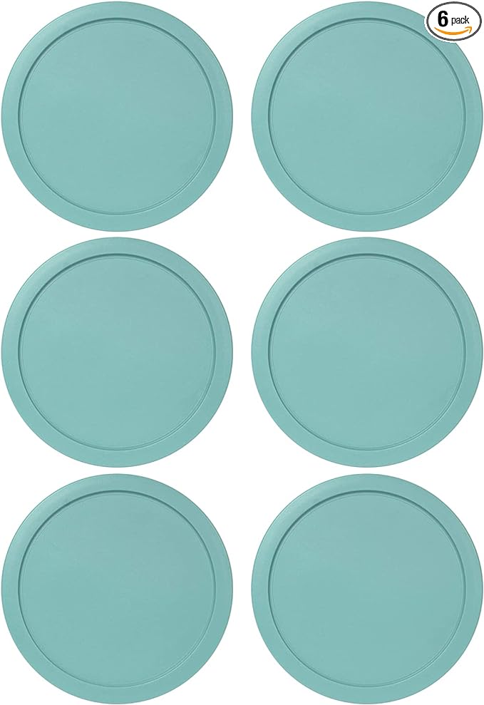Replacement Lids for Pyrex 6 & 7-Cup Glass Food Storage Container Bowls, 7.5-Inch Plastic Round Lids Covers fits Pyrex 7402-PC, Airtight & Leakproof (6-Pack, Turquoise)