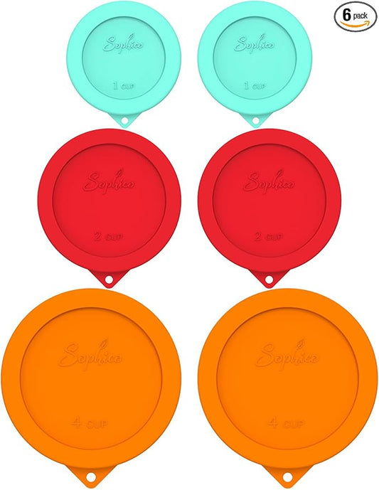 Sophico Round Silicone Storage Cover Lids Replacement for Anchor Hocking and Pyrex Glass Bowls (Container not Included) (MIX-6 PACK)