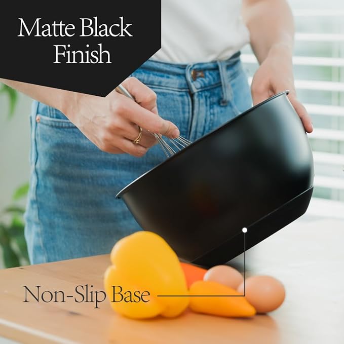 ANGORA BRANDS Matte Black Mixing Bowls - Nesting Mixing Bowls - Stylish Kitchen Essentials for Cooking, and Baking - Ideal Salad Bowl- Durable Nesting Bowl - Matte Mixing Bowl by Samma