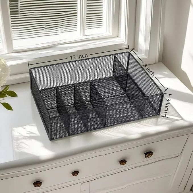 Coffee Bar Organizer for Countertop, Black Metal -6 Compartments Coffee Station Organizer for Tea,Cups, Syrup,Spoons