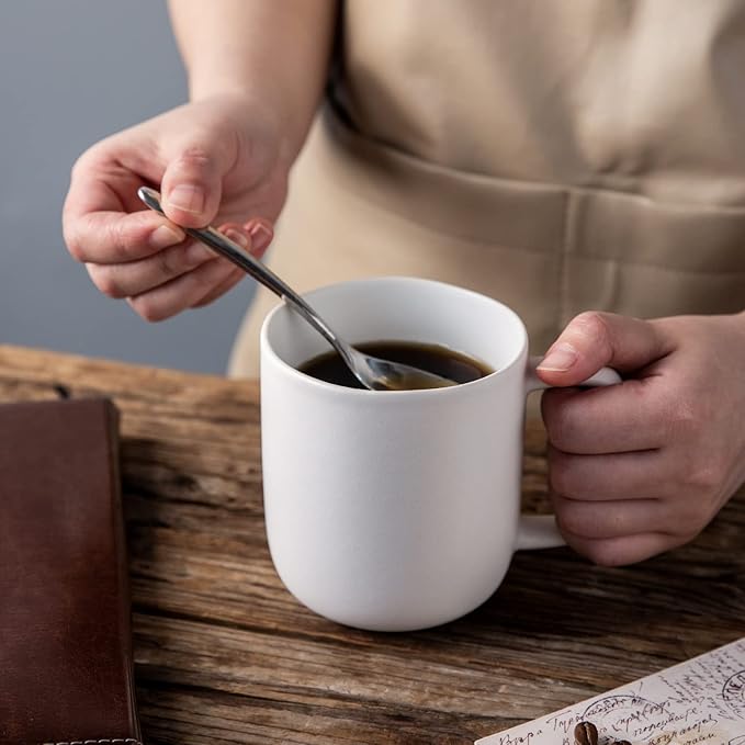 AmorArc 14oz Coffee Mugs Set of 6, Ceramic Coffee Mugs with Large Handle & Wavy Rim for Latte/Hot Cocoa/Tea, Stylish Coffee Cups for Men Women. Oven,Dishwasher&Microwave Safe, Matte White