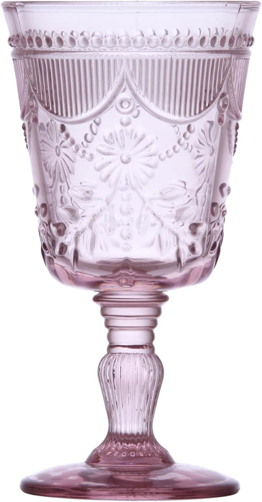 FORTESSA Debutante Vintage Themed Glassware, 10 Ounce Water Goblets (Set of 6), Dishwasher-Safe Water Glasses, Pink
