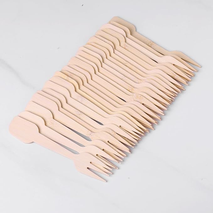 200 Bamboo Fork and Spoon 2 in 1, 4.72" Disposable Forks Spoons Combo Composatable Utensils for Charcuterie, Desserts, Appetizers, Snacks, Ice Cream, Small/Mini/Little Cutlery for Parties/Wedding