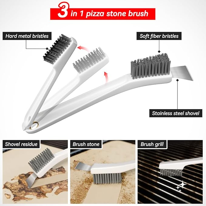 4 PCS Rectangle Pizza Stone Set, 20" Large Pizza Stone for Oven and Grill with Pizza Peel, Pizza Cutter & Brush, Baking Stone for Pizza, Bread,BBQ