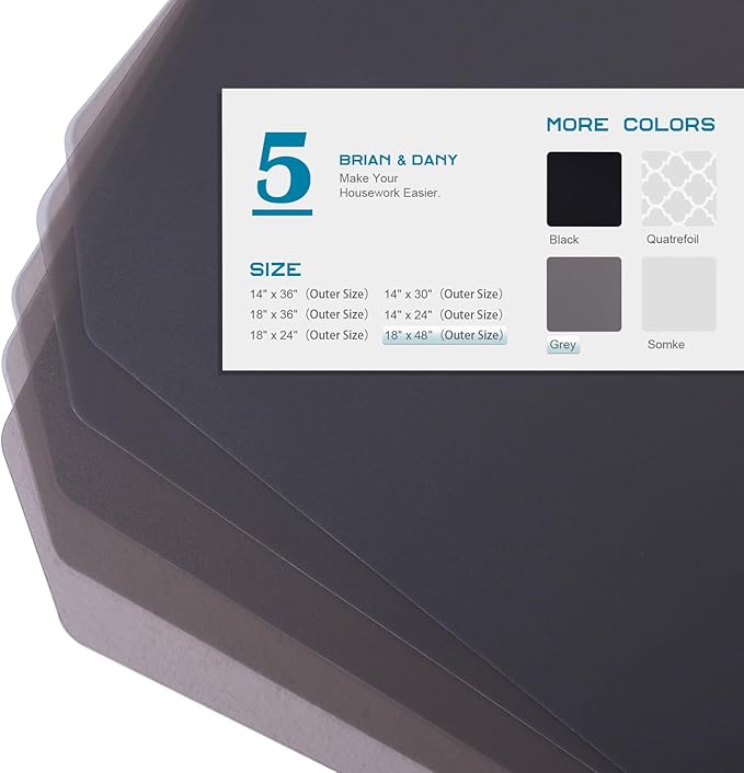 BRIAN & DANY Wire Shelf Liner 18" X 48", Heavy Duty Shelf Liners for Wire Shelving, Waterproof Protector Mats, Set of 5, Charcoal