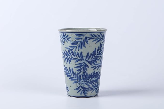 14 oz ceramics Handmade blue and white Retro Coke cups coffee tea set of 4 china Coffee Mugs for Tea, Milk,Dishwasher and Microwave Safe，Free gift soft silicone cover and gift box