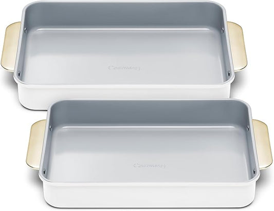 Caraway Non-Stick Ceramic 9”x13” Rectangle Pan Duo - Naturally Slick Ceramic Coating - Non-Toxic, PTFE & PFOA Free - Perfect for Brownies, Lasagnas, and More - White