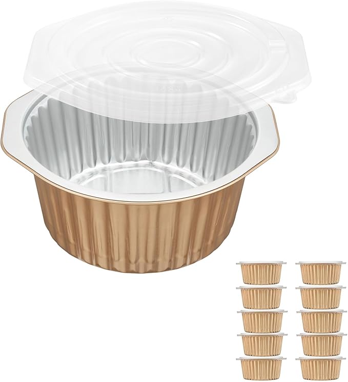 7" Extra-Deep Aluminum Foil Pans with Integrated Handles and Snap-On Lids (10 pcs) | 2X Thickness Heavy-Duty Reusable Tin for Baking and Cooking