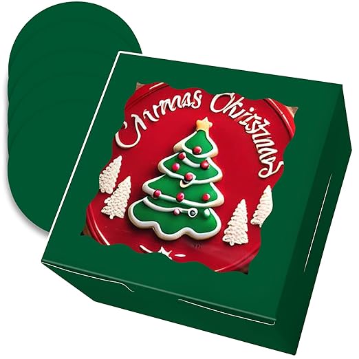 qiqee 8x8x5 Cake Box, 18 Sets Green Cake Box with Window ＆ 18 Sets 8" Green Cake Round Boards, 8inch Cake Containers