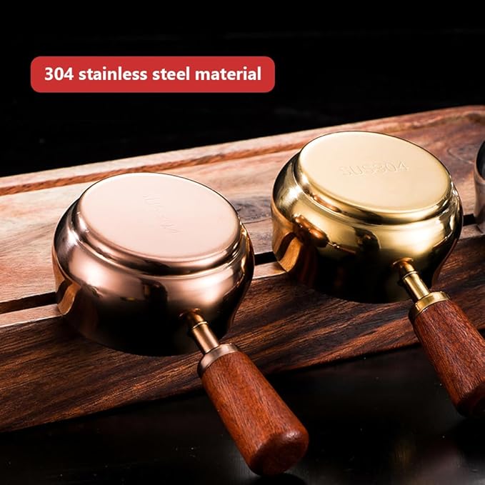 Mini Reusable 304 Stainless Steel Sauce Pan - 2PCS (Golden, 60ML) Chocolate Melting Pot & Barbecue Sauce Bowl Tea Soup Warmer