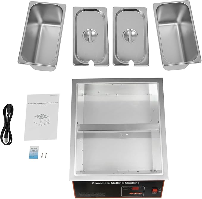 Chocolate Tempering Machine 32-203°F Commercial Chocolate Melting Pot 26.46 lbs Stainless Steel Food Warmer Air-heating Chocolate Fondue with Lid for Restaurant Home Party (Double Pots)