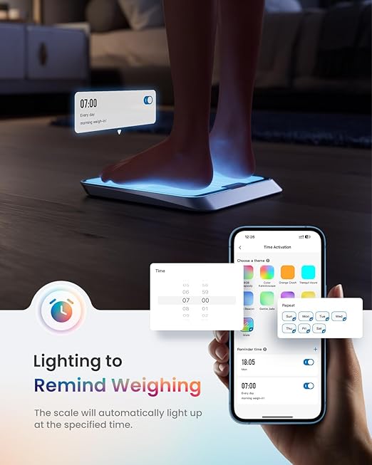 RENPHO Smart Body Fat Scale with Light, Fitness Equipment with RGB Lighting, Rechargeable Scale with BMI, Body Fat, Muscle Mass, Color Changing with Weight Variation, Elis Chroma