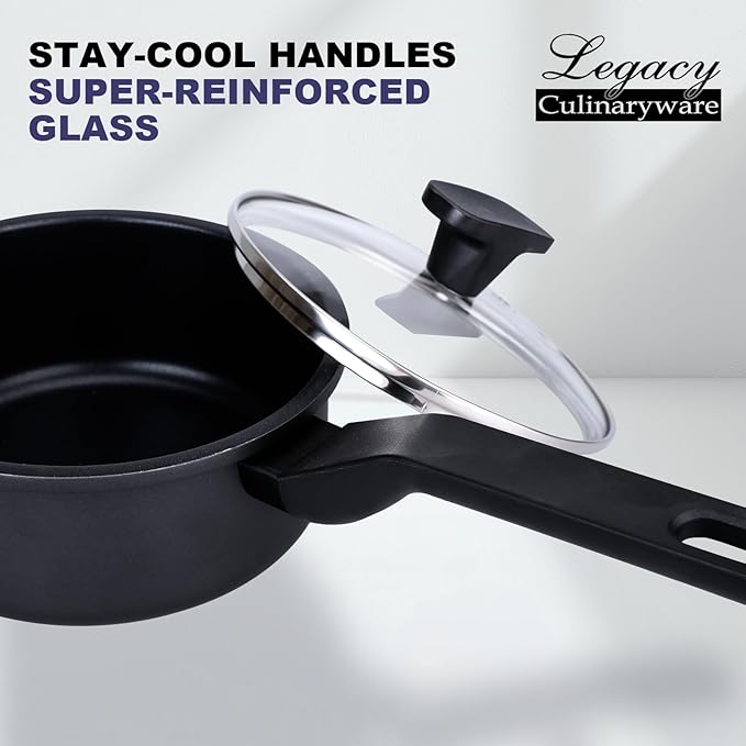 Nonstick Sauce Pan with Lid,1.5Qt & 2Qt Set, PFOA Free,Kitchen Pots Induction Pot,Black
