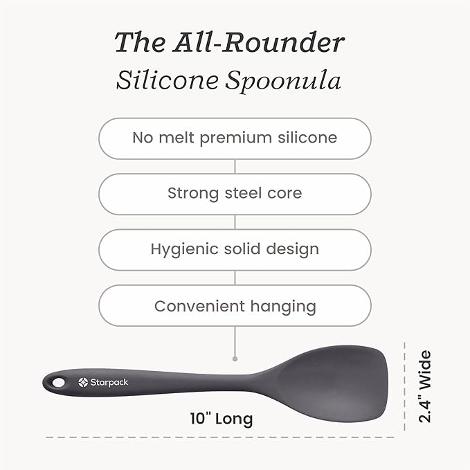 Starpack 'The All Rounder' Premium Silicone Spoonula - Heat Resistant to 600F - Silicone Spoonula Spatula - Kitchen Spoon Spatula (Stormy Grey)