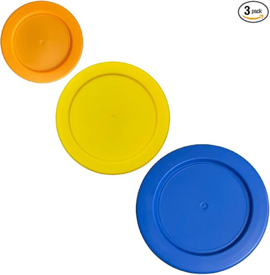 2, 4 & 7 Cup Orange, Yellow, Blue Replacement Lids/Covers for Pyrex, Anchor Hocking & KlareWare Storage Bowls *Lids Only Glass Container Not Included* (3 Pack *One of Each Size*)