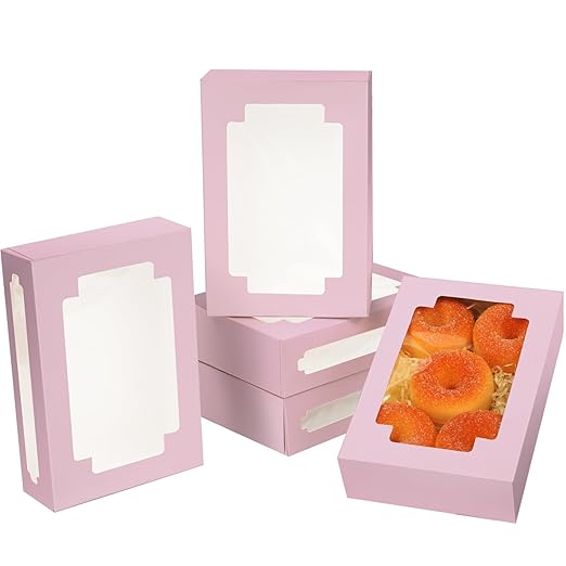 qiqee Cookie Boxes for Gift Giving 8x5.3x2 inch 24Packs Lavender Treat Box with Window Bakery Box for Donuts Candies and Biscuit