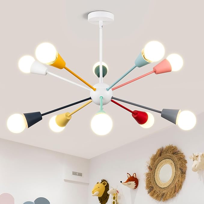 Colorful Sputnik Chandeliers, 10-Light Dining Room Light Fixture Height Adjustable Modern Chandelier Lighting Kids Ceiling Light Fixture for Bedroom Living Room Entryway Foyer