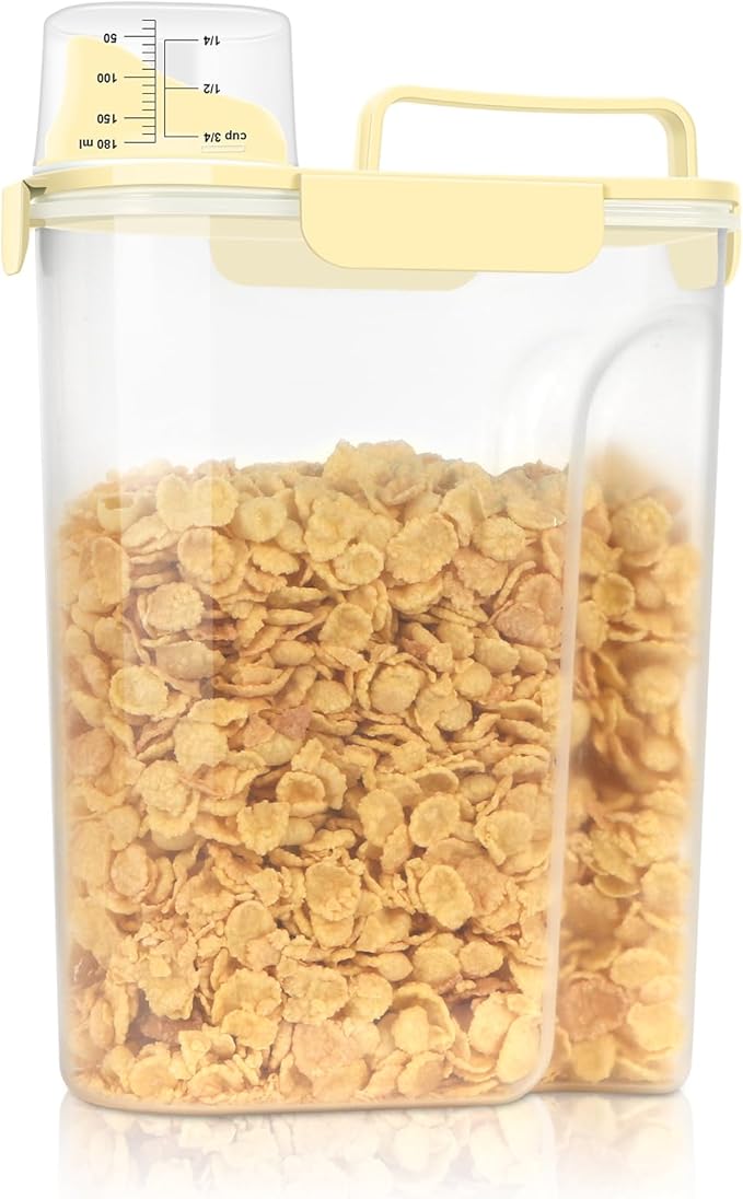 Airtight 10LBS Rice/Cereal/Dry Food Storage Container BPA Free, 5.28Qt Clear Plastic Kitchen and Pantry Organization Bin Suitable for Oats, Flour, Sugar, Pasta, Pet Food, etc (Egg Yolk)