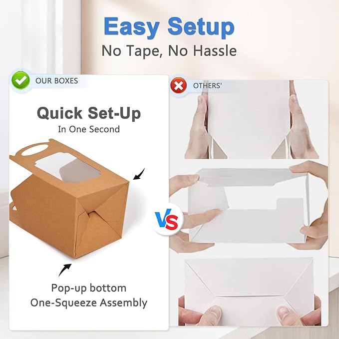 Cupcake Boxes 25 pcs, Individual Cupcake Carrier Brown with Window Insert and Handle Pastry Containers Single Muffins Container for Bakery Wrapping Party Favor Packing