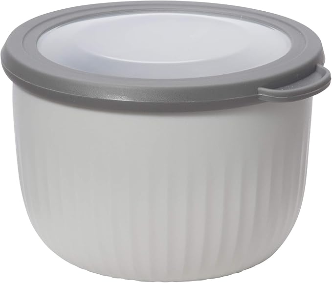 Oggi Prep, Store & Serve Plastic Bowl w/See-Thru Lid- Dishwasher, Microwave & Freezer Safe, (0.7 qt) Lt Gray w/Dk Gray Lid