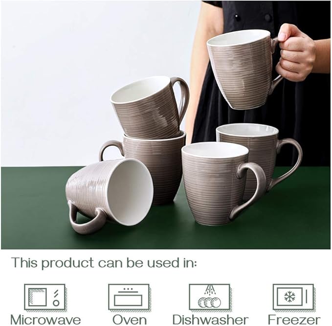 DOWAN Coffee Mugs, 17 Oz Coffee Mug Set of 6, Corrugated Tea Mugs (Brown)