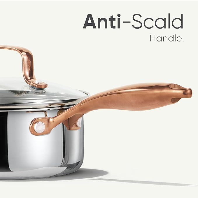 CAROTE 2Qt Stainless Steel Saucepan Set, Non-Toxic 3-Ply Stainless Steel Cookware Set with Lids, Small Kitchen Pots, Oven Safe, Compatible with Induction, Ceramic, Gas
