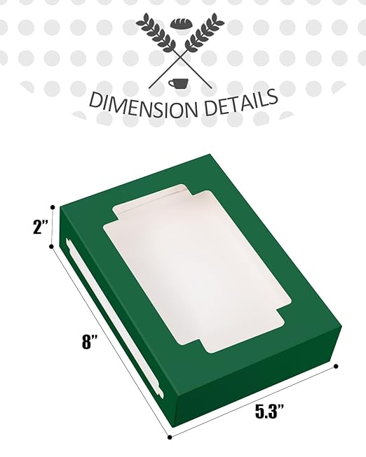 qiqee Deep Green Cookie Boxes for Gift Giving 8x5.3x2 inch 24Packs Deep Green Bakery Box with Window Treat Box for Donuts Candies and Biscuit