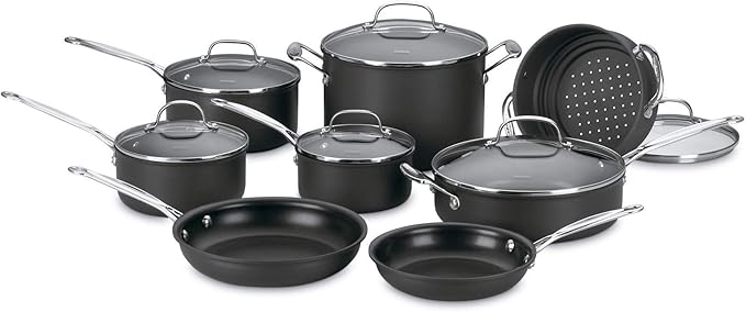 Cuisinart 14-Piece Cookware Set, Chef's Classic NonStick Hard Anodized, Gray, 66-14N