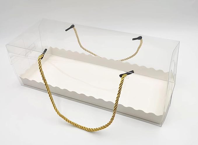 20 Pcs 10.8 Inch Clear Roll Cake Boxes with Gold Rope Handle & Cake Boards, Homemade & Bakery Transparent Plastic Gift Boxes，Easy Carrying, Storage Containers for Slice Cake, Christmas