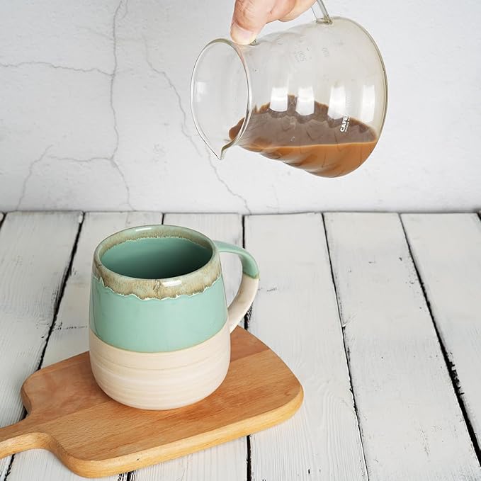 Bosmarlin Extra Large Ceramic Coffee Mug, 23 Oz, Dishwasher and Microwave Safe, Oversized Big Tea Cup, Reactive Glaze (Green)