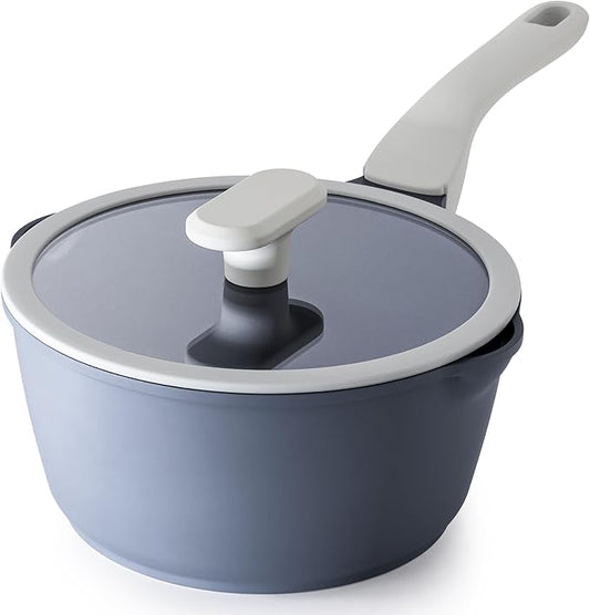 PRICUSIS Nonstick Saucepan with Lid, 2.7 Quart Ceramic Sauce Pan, Non Toxic Sauce Pot with Pour Spouts for Multipurpose Use, PTFE, PFOA & PFAS Free, Induction Compatible.