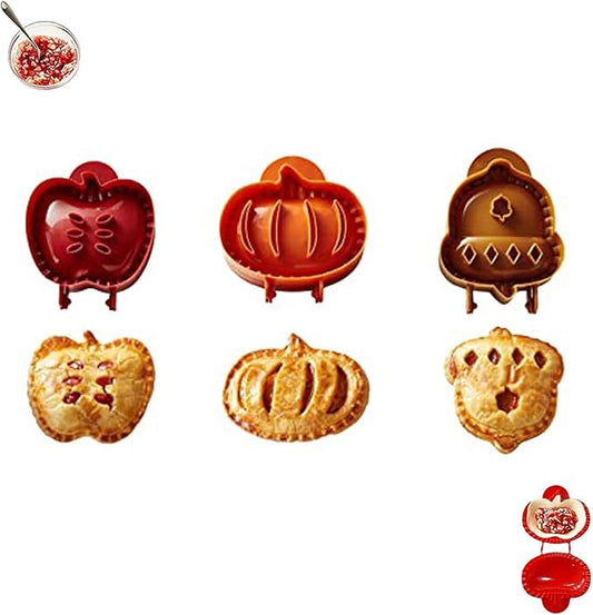 Holiday Mini Pie Mold,Mini Apple Pie Molds for Baking Gadgets,Gathering Hand Pie Dough Presser Holiday Baking Essentials for Christmas,Thanksgiving, Halloween,and other festive occasions. (3PC-A)