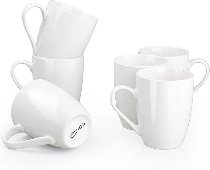 GBHOME 12 oz Coffee Mugs Set of 6, Off White Mugs with Large Handle for Man, Woman, Dad, Mom, Light Weight Coffee Mugs for Latte/Cappuccino/Cocoa/Milk, Dishwasher & Microwave Safe