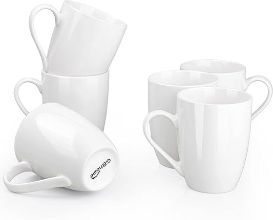 GBHOME 12 oz Coffee Mugs Set of 6, Off White Mugs with Large Handle for Man, Woman, Dad, Mom, Light Weight Coffee Mugs for Latte/Cappuccino/Cocoa/Milk, Dishwasher & Microwave Safe