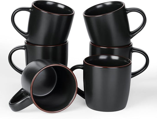 famiware Mercury Coffee Mugs 13 oz, Coffee Mugs Set of 6 with Handle, Cups for Latte, Hot Tea, Cappuccino, Mocha, Cocoa, Black