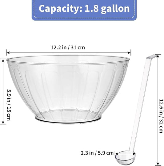 MOLIGOU Plastic Punch Bowl with Ladle, 1.8 Gallon Large Punch Bowl for Parties, Clear Serving Bowl for Salad, Snack, Candy