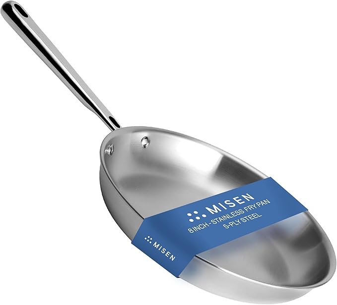 Misen 5-Ply Stainless Steel 8" Frying Pan - Professional Cookware for Induction, Gas and Electric - Dishwasher Safe, Oven Safe to 800°F - Durable, Versatile, Even Heating