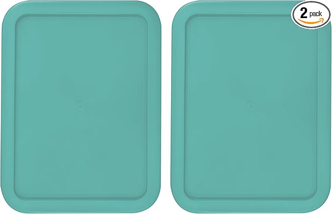 Replacement Lids for Pyrex 6-Cup Glass Food Storage Container Bowls, (8.75 x 6.75-Inch) Plastic Rectangle Lids Covers fits Pyrex 7211-PC, Airtight & Leakproof (2-Pack, Turquoise)